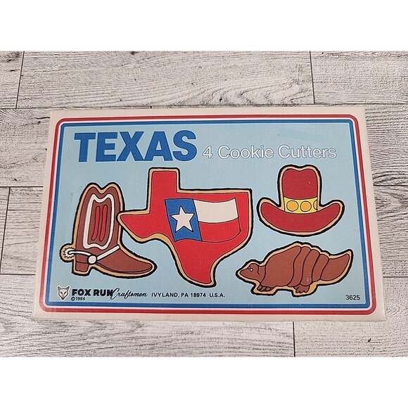 Vintage Metal TEXAS Cookie Cutters 1984 Fox Run State Boot Cowboy Hat Armadillo - Picture 2 of 5